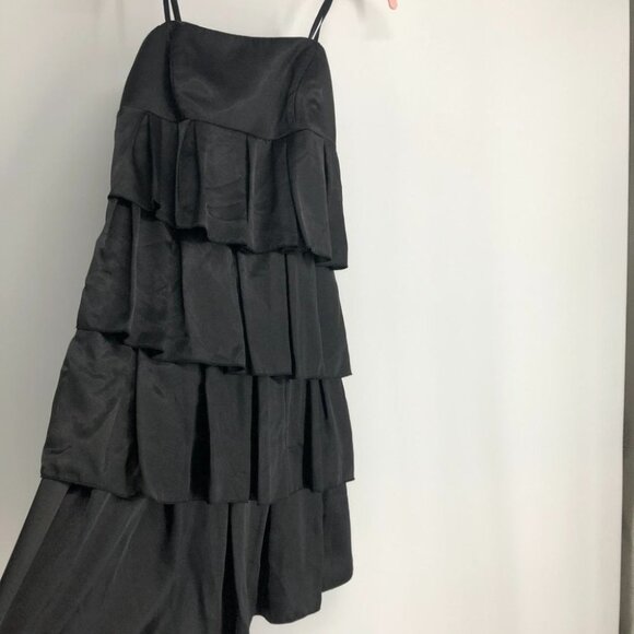 Black satin finish tiered spaghetti strap mini dress - Picture 11 of 14